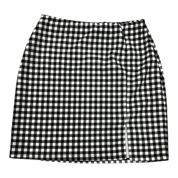 Saints 21 Black Houndstooth Front Slit Bandage Mini Skirt M - Picture 1 of 4